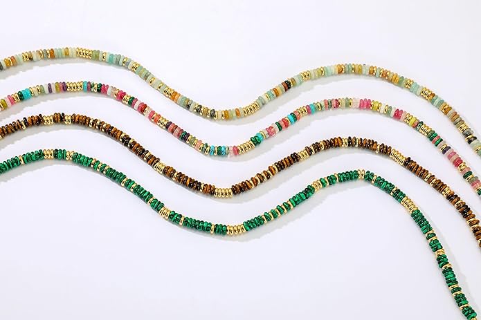 Beaded Necklace for Women, Colorful Boho Beach Handmade Bead Choker, 14K Gold Plated Stackable Bohemian Multicolor Natural Stone Necklace