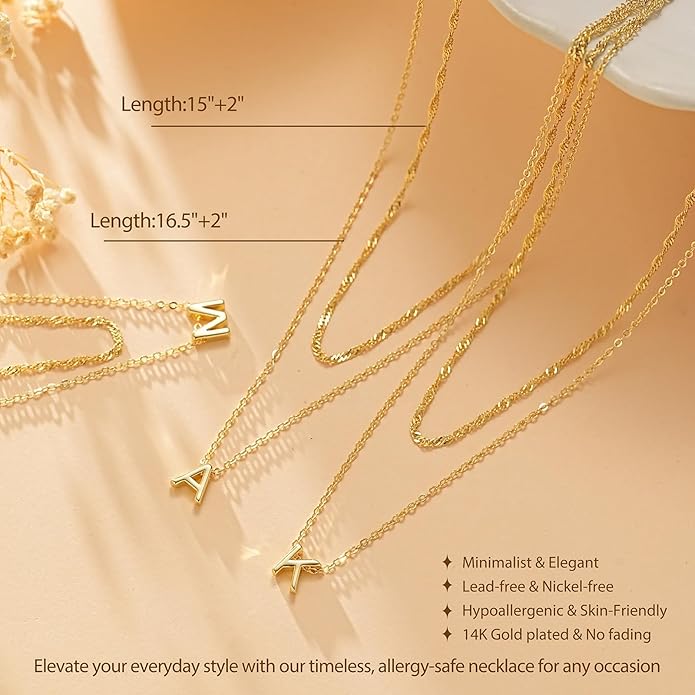 Initial Necklaces for Women, Trendy 14K Gold Plated Layered Necklace Dainty A-Z Letter Custom Name Personalized Choker Necklaces Non Tarnish Fashion Accessories Gold Jewelry Birthday Gifts for Her