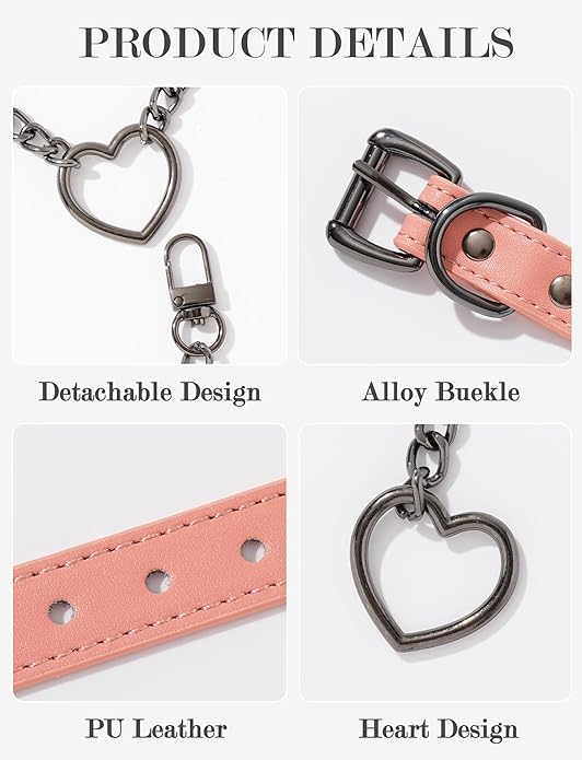 FEOYA Heart Choker Necklace for Women Hearts O-Ring Slip Chain Adjustable Punk Leather for Valentine Cosplay Gift