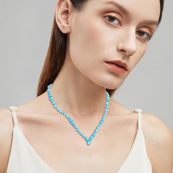 LAIDANLA 800PCS Glass Beads Lake Blue Color Crystal Beads Assorted Crystal Beads with Container Box for DIY Necklace Bracelet Earring Jewelry Making