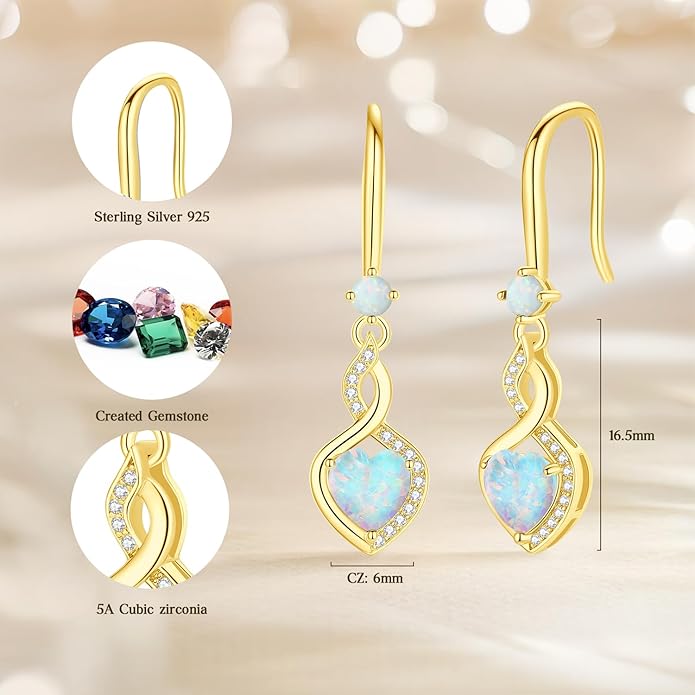 FANCIME Heart Infinity Dangle Drop Earrings 925 Sterling Silver Heart Gemstone Birthstone Earring