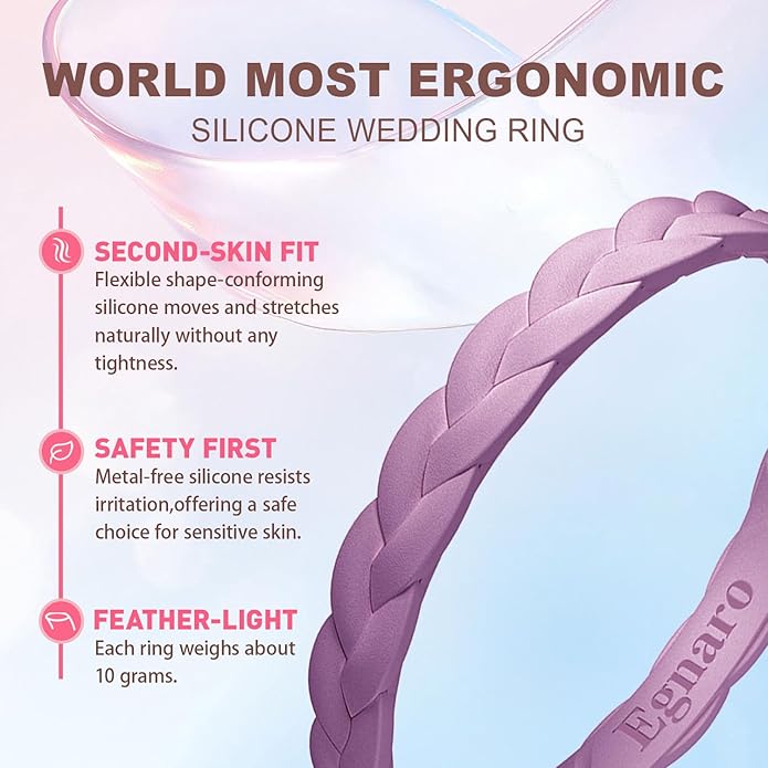Egnaro Thin Silicone Anniversary Rings:2.5mm Wide - 2mm Thick Woven Design Statement Rubber Wedding bands Women,2-5 Variety Multipack