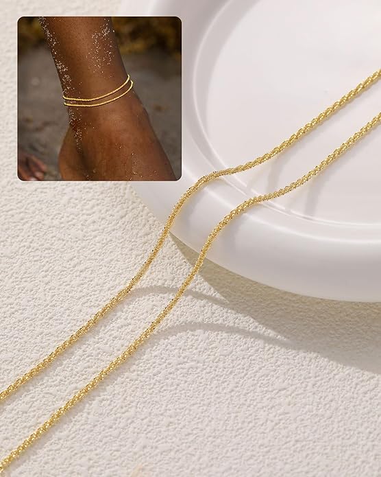 FUNEIA Gold Silver Ankle Bracelets for Women Waterproof 14K Gold Plated Anklets for Women Non Tarnish Dainty Layered Beaded Heart Anklet Set Summer Beach Foot Chain Jewelry Gifts Trendy Stuff