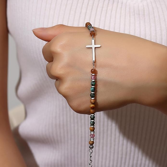 TONY & SANDY Christian Cross Bracelet for Women, Valentine's Day Gifts for Her, Confirmation Baptism Easter Gifts, Unique Gift for Friends Daughter Mom Sister in Christ Birthday Christmas