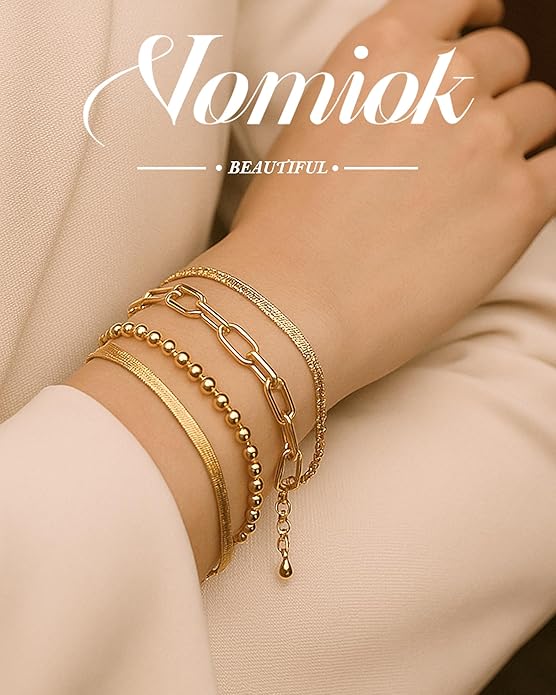 Gold Bracelets for Women, 14K Gold Plated Chain Bracelets Set for Women, Elegant Adjustable Bracelet Stack Jewelry Gifts for Womens