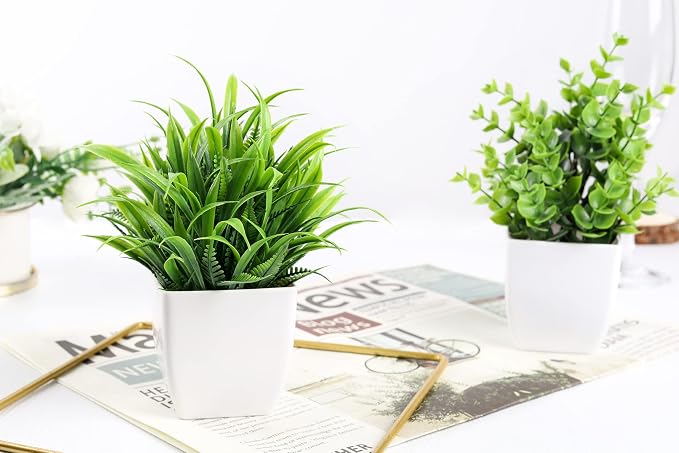 Der Rose 2 Pack Fake Plants Green Small Faux Plants - Image 6