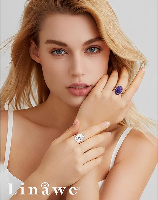 Linawe Cubic Zirconia Imitation Diamond Moissanite Rings for Women, 14K Gold/Rose Gold/Silver Adjustable Chunky Ring, Costume Rhinestone Jewelry for Wedding Engagement