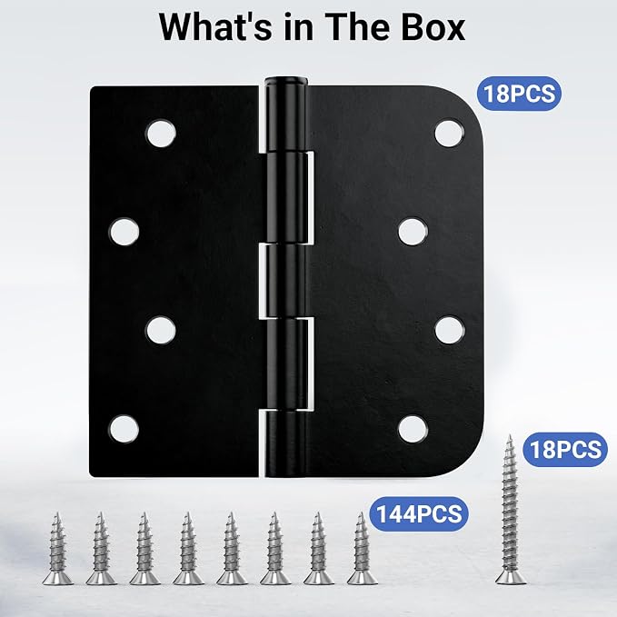 18 Pack Matte Black Door Hinges 4 Inch, Heavy Duty Iron Exterior/Interior Hinges - Image 7