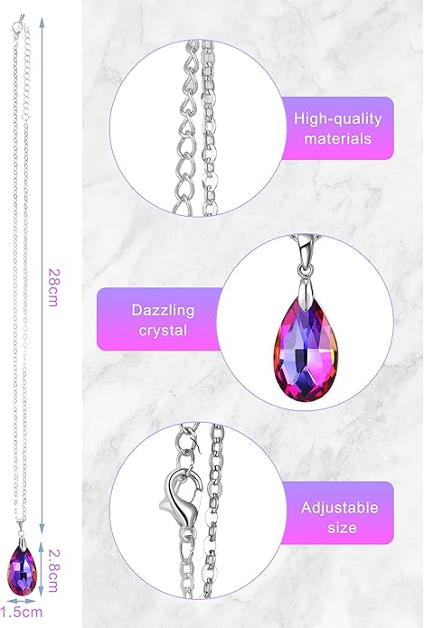 Hicarer 12 Pieces Teardrop Crystal Necklace Cubic Zirconia Pendant Necklace Jewelry for Women