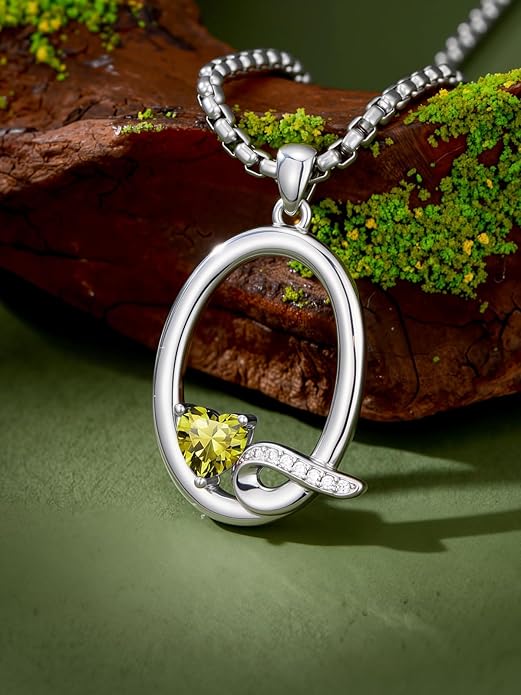 Valentines Day Gifts for Women Alphabet A to Z Initial Birthstone Pendant Necklaces for Women - 18k White Gold Plated Personalized Name Jewelry Valentine Mothers Day Birthday Gifts for Women Her Girlfriend