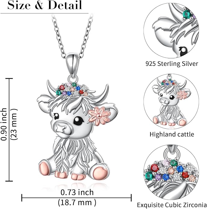 FLYOW 925 Sterling Silver Cute Animal Jewelry Hummingbird/Butterfly/Wolf/Corgi/Cat/Snake/Spider/Bat/Penguin/Bear/Opossum/Frog/Guinea Pig for Women Mother Friend Animal Lovers