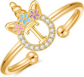 Unicorn Rings Gifts for Girls - Adjustable Initial Ring Dainty Cute Unicorn Rings for Girl Teens Little Girls Jewelry Birthday Gift