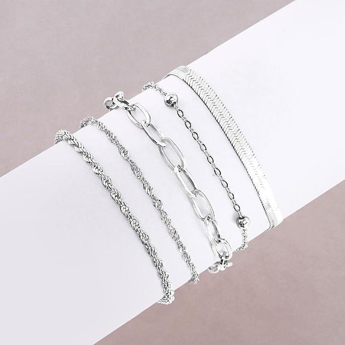 VIBILIA Dainty Gold Chain Bracelet for Women Trendy Stackable Adjustable Layered Metal Bracelet Gold Plated Twist Link Figaro Chain Paperclip Bracelets Fashion Jewelry