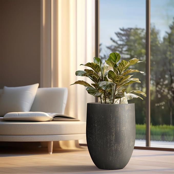 Kante Large Round Bullet Vintage BRN Concrete Planter 21.7" Tall, Outdoor | - Image 6