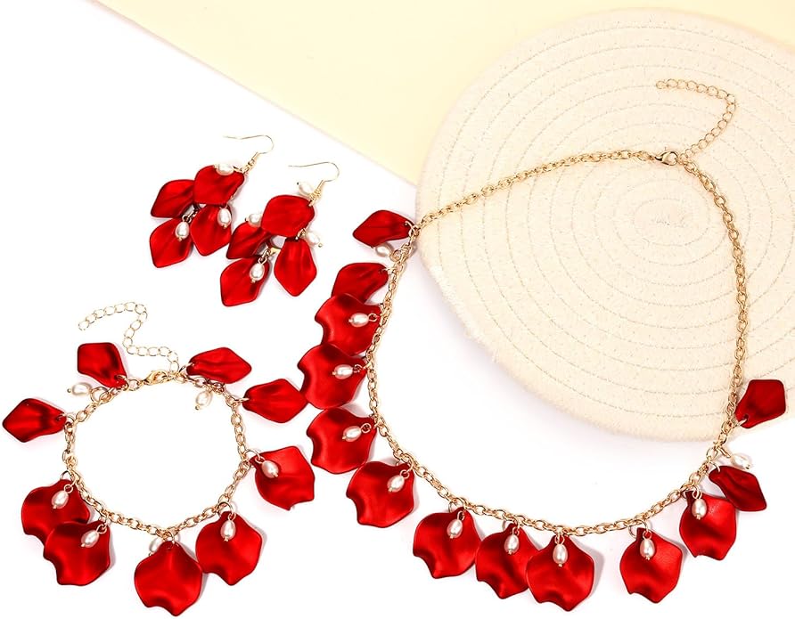 Flower Petal Necklace Earrings Set Layered Statement Beaded Jewelry Set for Women Summer Necklace Earrings