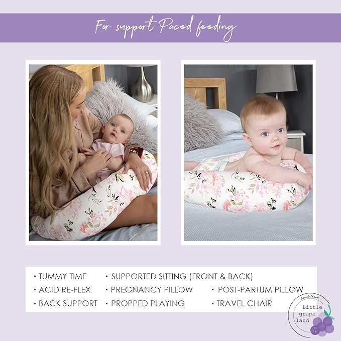 Nursing Pillow, Breast Feeding Pillows for Mom, Rose Floral Print Soft Cover with Breathable Filling, Infant Feeding Support Pillow for 0-12 Months, Multifunctional Support Cushion for Travel