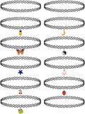 BodyJ4You 12PC Tattoo Choker Necklace for Women - 90s Choker Necklaces Y2K Fashion Trendy Vintage - Emo Black Choker Rainbow Pink White Purple Neon Green Blue Daisy Flower
