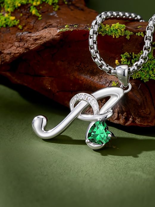 Valentines Day Gifts for Women Alphabet A to Z Initial Birthstone Pendant Necklaces for Women - 18k White Gold Plated Personalized Name Jewelry Valentine Mothers Day Birthday Gifts for Women Her Girlfriend