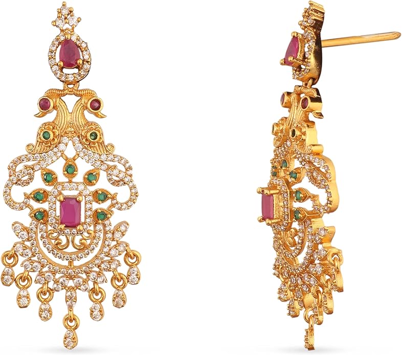 TARINIKA Brass Indian Choker Necklace Set - Gold Plated Cubic Zirconia Indian Jewelry Sets for Women Dangle, Drop, Jhumka Earrings Traditional Desi Necklace Pearls Gift for her