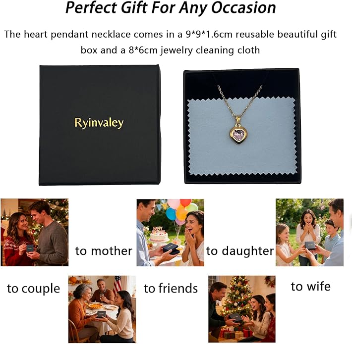 Cute Gold Heart Necklace for Women,18k Gold Plated Cubic Zirconia Charm Necklaces,Stainless Steel Women's Heart Stone Pendant Necklace for Women,16-18 Inches Adjustable Chain,Trendy Jewelry Gifts