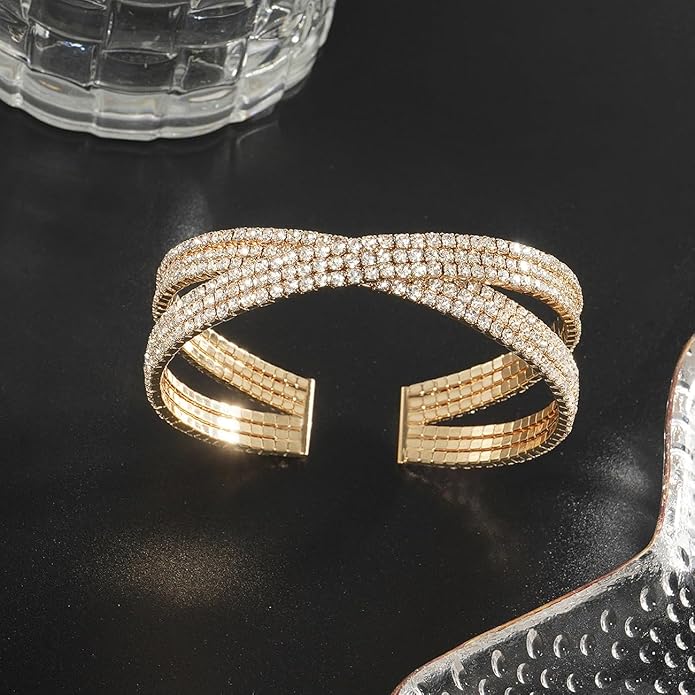 Suyi Rhinestone Bracelet Multilayer Gold Cuff Bracelet for Women Crystal Braidal Bracelets