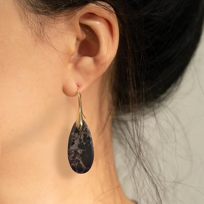 Natural Healing Stone Fishhoop Dangle Drop Earrings Statement Gold silver earrings