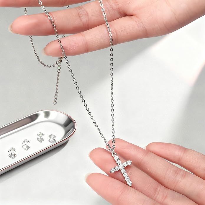 Crown Cross Necklace for Women, 14K Gold Silver Cubic Zirconia Crown Cross Necklace, Diamond Gold Silver Cross Necklaces, Dainty Cross Faith Simple Trendy Charm Jewelry Gift for Women