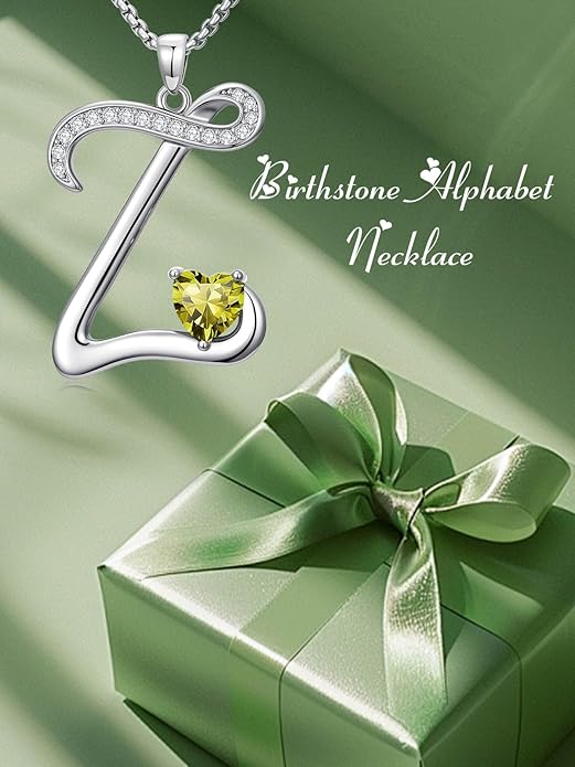 Valentines Day Gifts for Women Alphabet A to Z Initial Birthstone Pendant Necklaces for Women - 18k White Gold Plated Personalized Name Jewelry Valentine Mothers Day Birthday Gifts for Women Her Girlfriend