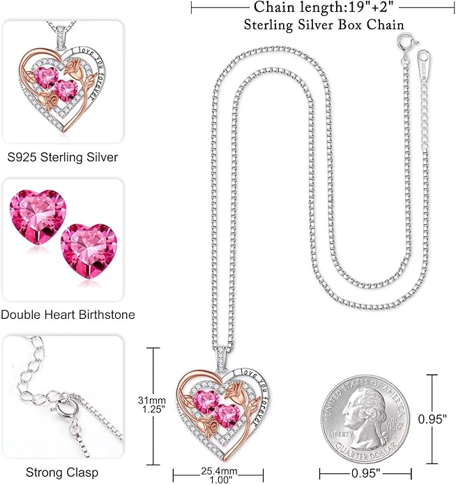 Iefil Valentines Day Gifts for Her - Sterling Silver Birthstone Necklace Anniversary Birthday Gifts for Her Wife Mom Daughter