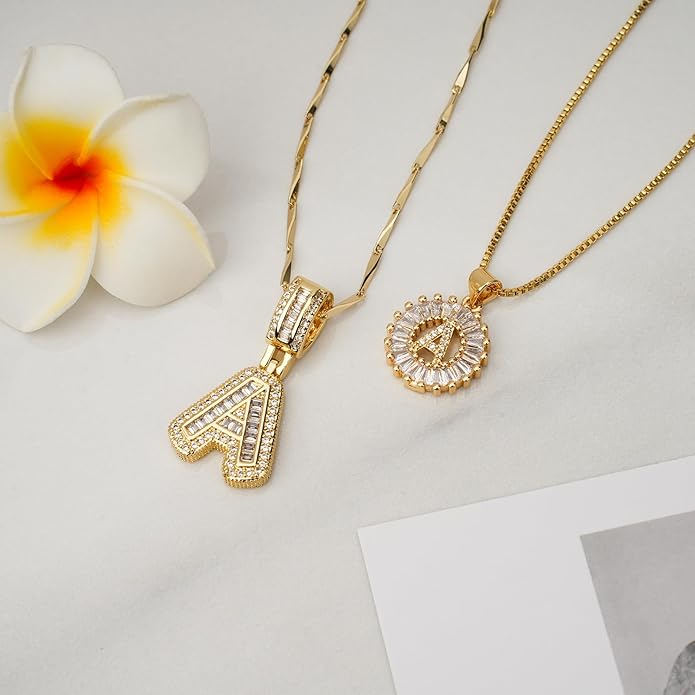 14K Gold Plated Alphabet Necklace Cubic Zirconia Letter Pendant, Personalized Name Jewelry Gift for Women, Customizable A-Z, Birthday/Mothers Day Gifts for Womens