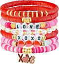 Friendship Beaded Bracelets for Women, Stackable Colorful Surfer Boho Clay Bead Stretch Bracelets