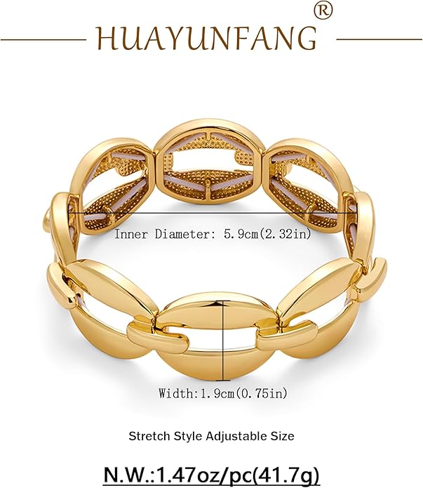 Chunky Gold Stretch Bracelet for Women Adjustable Elastic Chain Bracelet Bold Statement Bracelet Trendy Jewelry