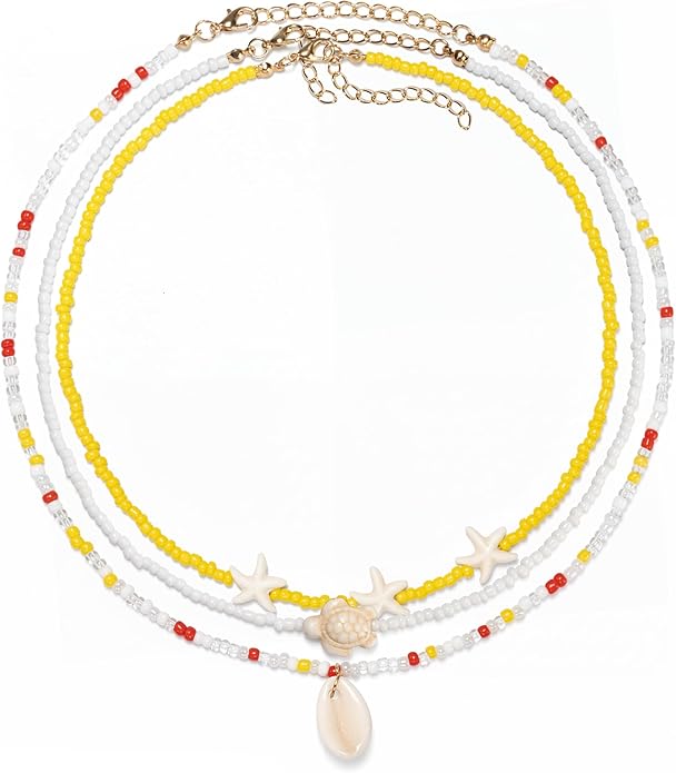 Women's Shell Starfish Boho Layered Beaded Necklace Choker for Summer Beach Vacation Gifts for Birthday/Anniversary/Christmas
