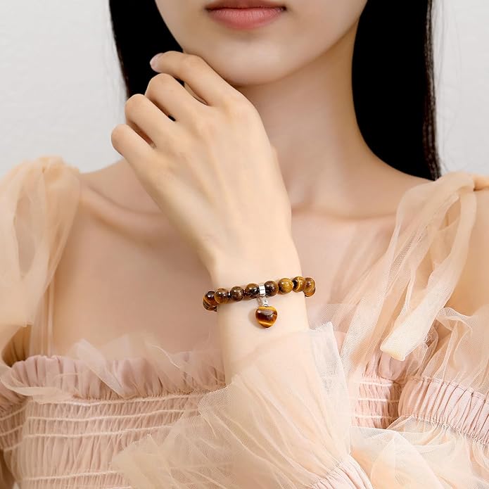 MAIBAOTA Healing Crystal Bracelet for Women, 8 mm Natural Gemstone Beaded Bracelet, Love Heart Bracelet Jewelry Gifts for Birthday Mothers Day Valentine's Day Anniversary