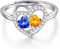 Iefil Adjustable Ring for Women - 925 Sterling Silver Double Birthstone Rings, Anniversary Birthday Gifts for Women Wife Her