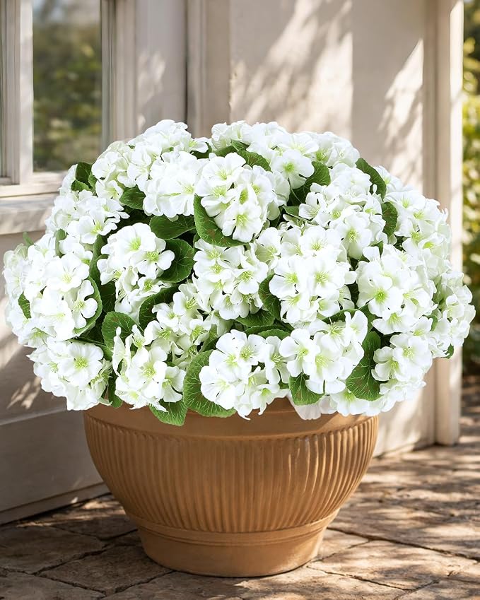 Artificial Flowers for Outdoors – 6 Bundles of UV-Resistant Artificial Geraniums by Unknown