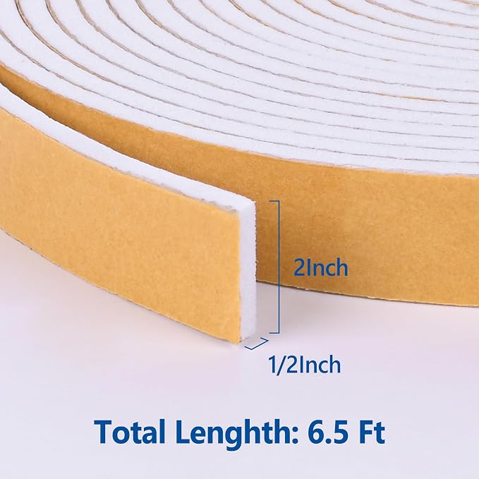 Kikerike Self Adhesive Foam Tape Weatherstrip 2in x 1/2in x 6.5Ft High Density - Image 2