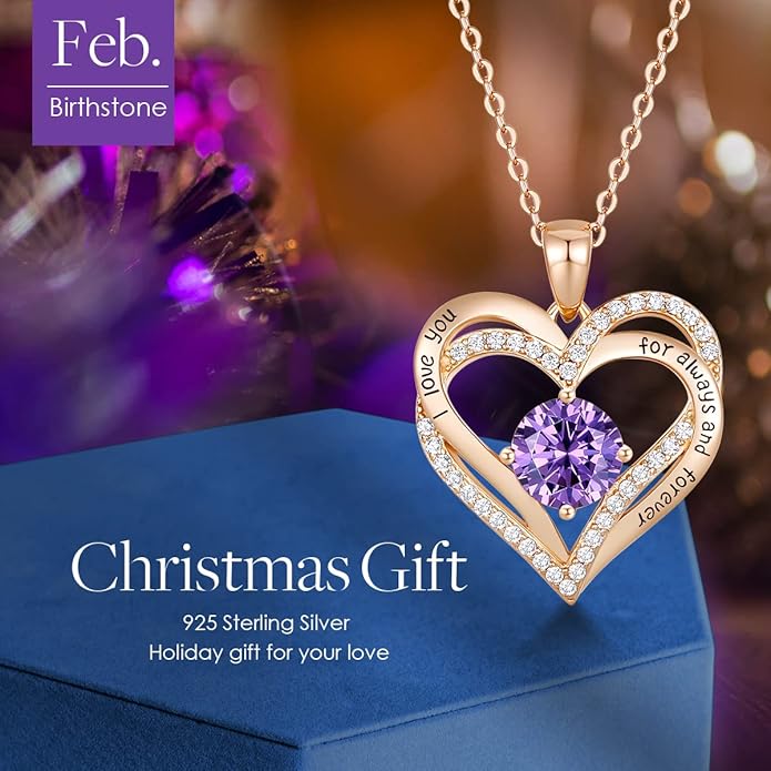 CDE Valentine's Day Gift Forever Love Heart Necklaces for Women, Wedding Anniversary, Birthday Mothers Christmas Day Gifts for Mom, Mother, Wife, S925 Silver Jewelry with Birthstone Pendant