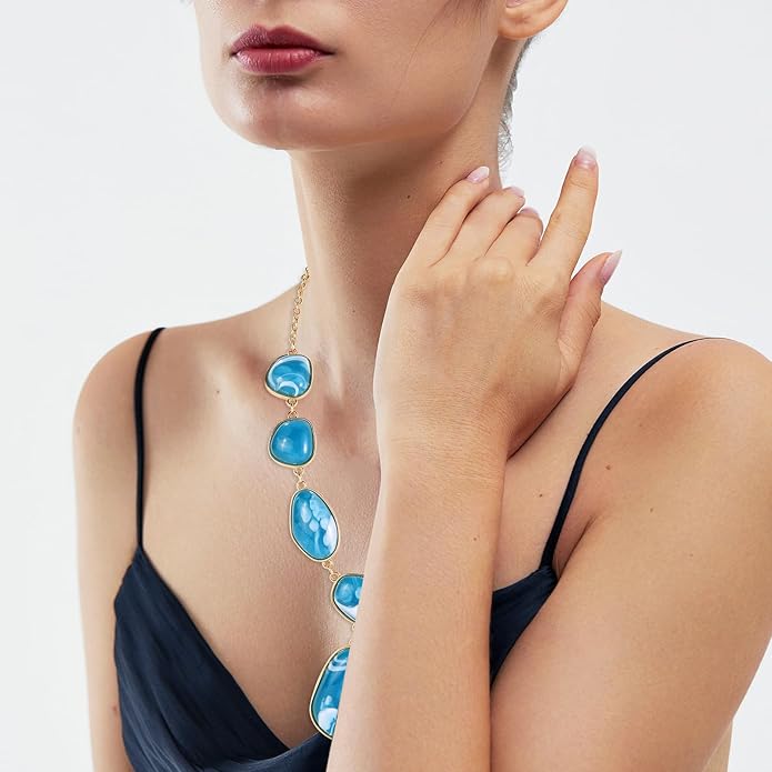 Bocar Bubble Chunky Necklace Alloy Necklace Resin Statement Pendant Necklace for Women