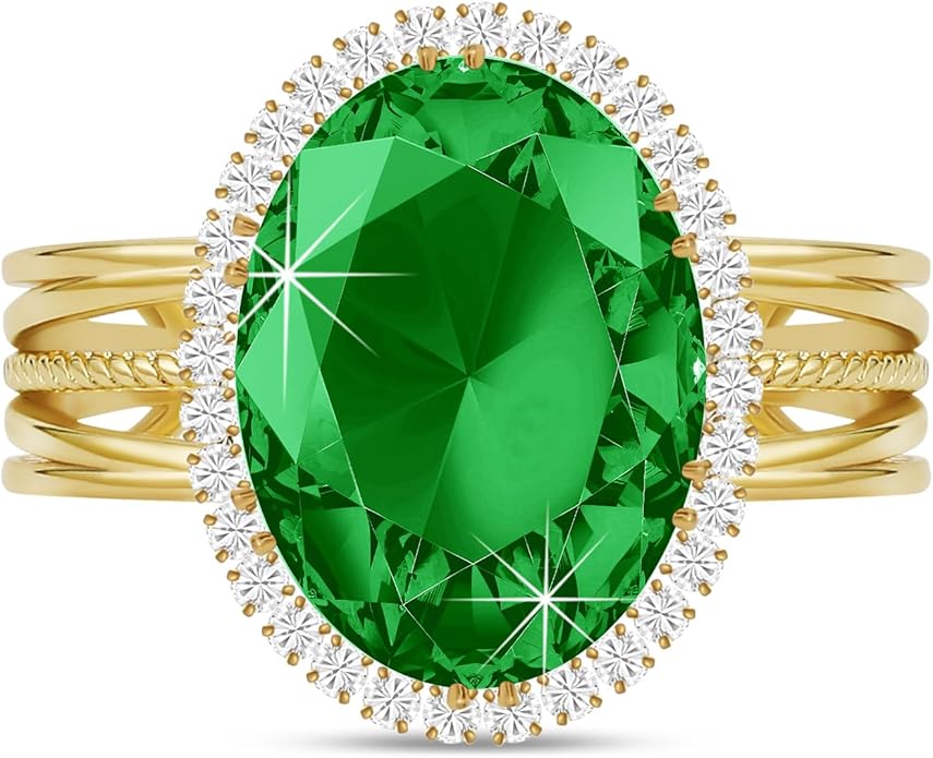 Linawe Birthstone Chunky Adjustable Rings for Women, Gold/Silver/Rose Gold Statement Rings, Imitation Diamond Fake Gemstone Crystal Cocktail Ring, Cubic Zirconia Costume Jewelry