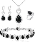 BriLove Wedding Jewelry Set for Women Bride Bridesmaid, Gorgeous Cubic Zirconia Teardrop Necklace Earrings Bracelet Adjustable Ring Jewelry Gift for Birthday/Anniversary/Mother’s Day
