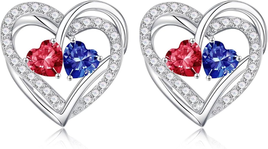 Iefil Valentines Day Gifts for Her, 925 Sterling Silver Heart Birthstone Earrings, Anniversary Birthday Gifts for Women, Birthstone Jewelry for Her Wife Girlfriend Mom