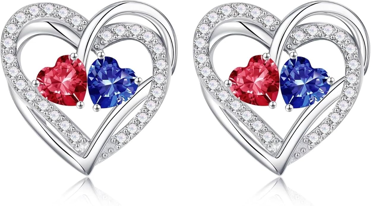 Iefil Valentines Day Gifts for Her, 925 Sterling Silver Heart Birthstone Earrings, Anniversary Birthday Gifts for Women, Birthstone Jewelry for Her Wife Girlfriend Mom