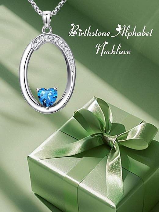 Valentines Day Gifts for Women Alphabet A to Z Initial Birthstone Pendant Necklaces for Women - 18k White Gold Plated Personalized Name Jewelry Valentine Mothers Day Birthday Gifts for Women Her Girlfriend