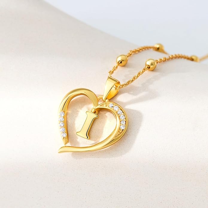 Cicy Bell Womens Heart Initial Necklace for Women 18k Gold Plated Shell Personalized Letter Pendant Necklace 17.7'' with 2'' Extender