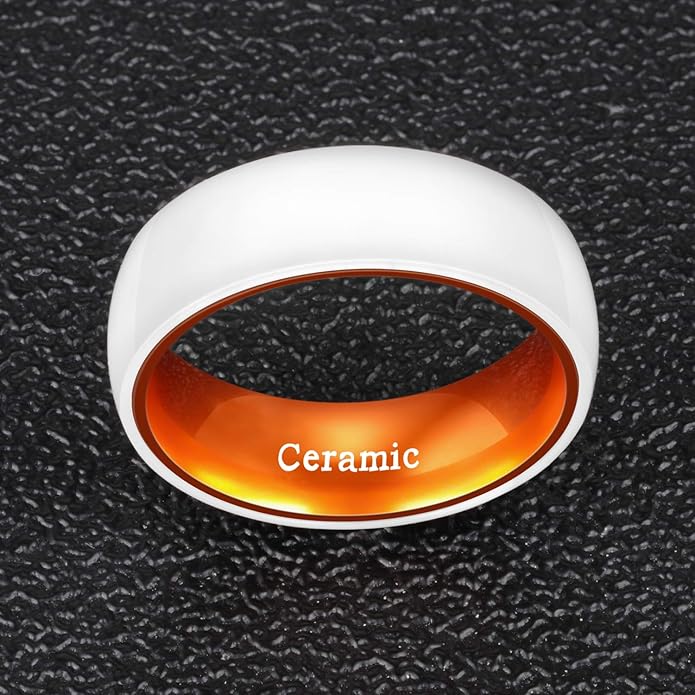 POYA White Ceramic Ring 6mm 8mm Wedding Band for Men Women Inlay Anodized Aluminum Liner Comfort Fit