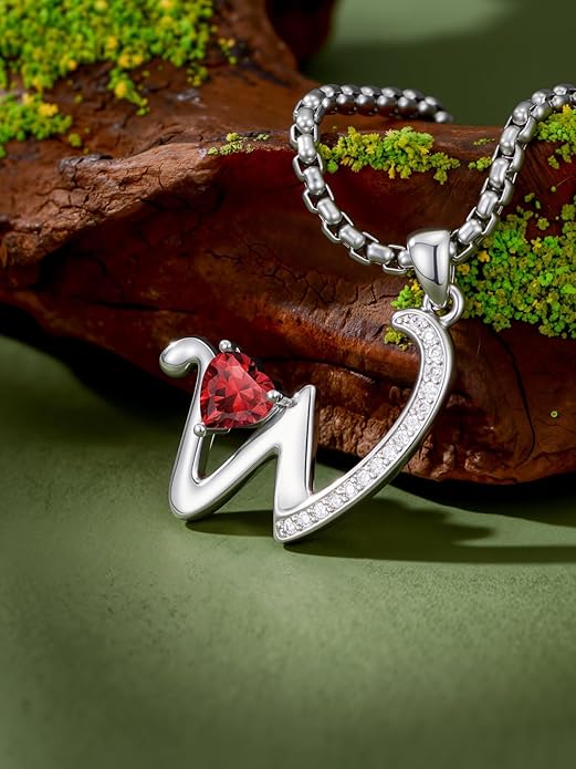 Valentines Day Gifts for Women Alphabet A to Z Initial Birthstone Pendant Necklaces for Women - 18k White Gold Plated Personalized Name Jewelry Valentine Mothers Day Birthday Gifts for Women Her Girlfriend