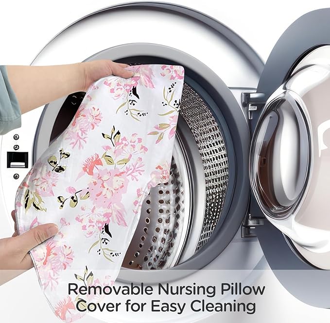 Little Grape Land Nursing Pillow,Upgraded Breast Feeding Pillow for Mom,Breastfeeding & Bottle Feeding for 0–12 Months, Soft Machine Washable Cover with firm breathable filling, Tummy Time,Rose Floral