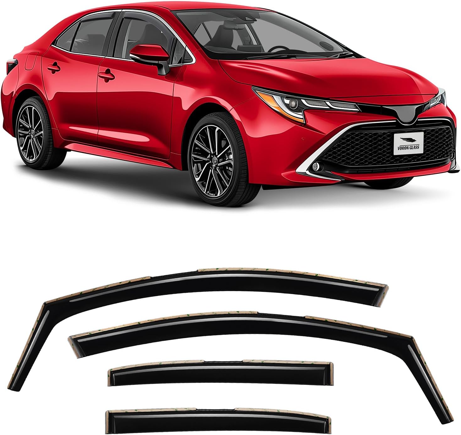 Voron Glass in-Channel Extra Durable Rain Guards for Toyota Corolla 2020-2025 Sedan, Window Deflectors, Vent Window Visors, 4 Pieces - 200674