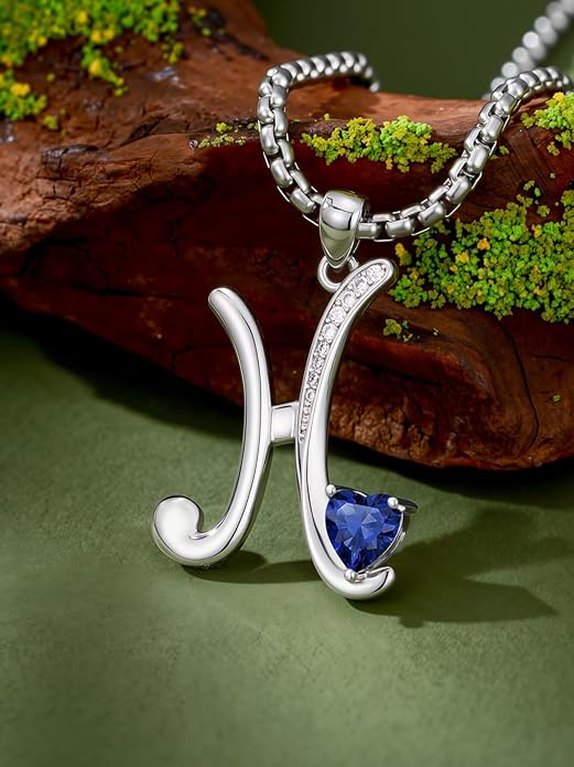 Valentines Day Gifts for Women Alphabet A to Z Initial Birthstone Pendant Necklaces for Women - 18k White Gold Plated Personalized Name Jewelry Valentine Mothers Day Birthday Gifts for Women Her Girlfriend